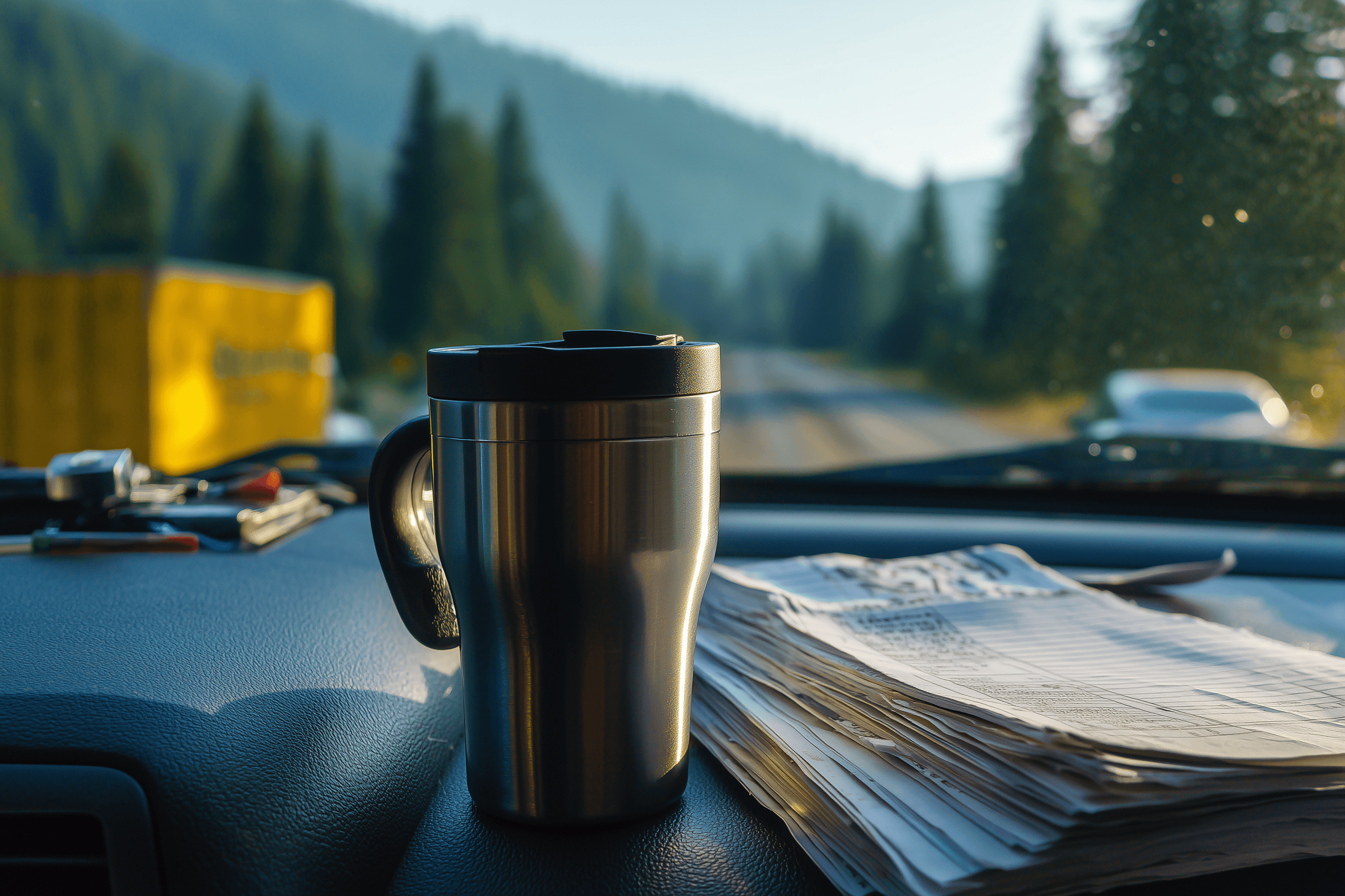Service van dashboard on the morning route
