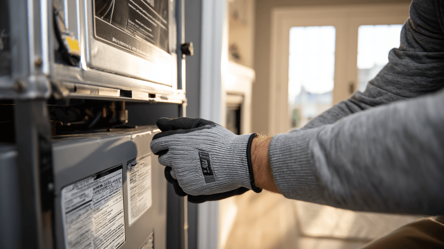 Technician servicing a high-efficiency furnace