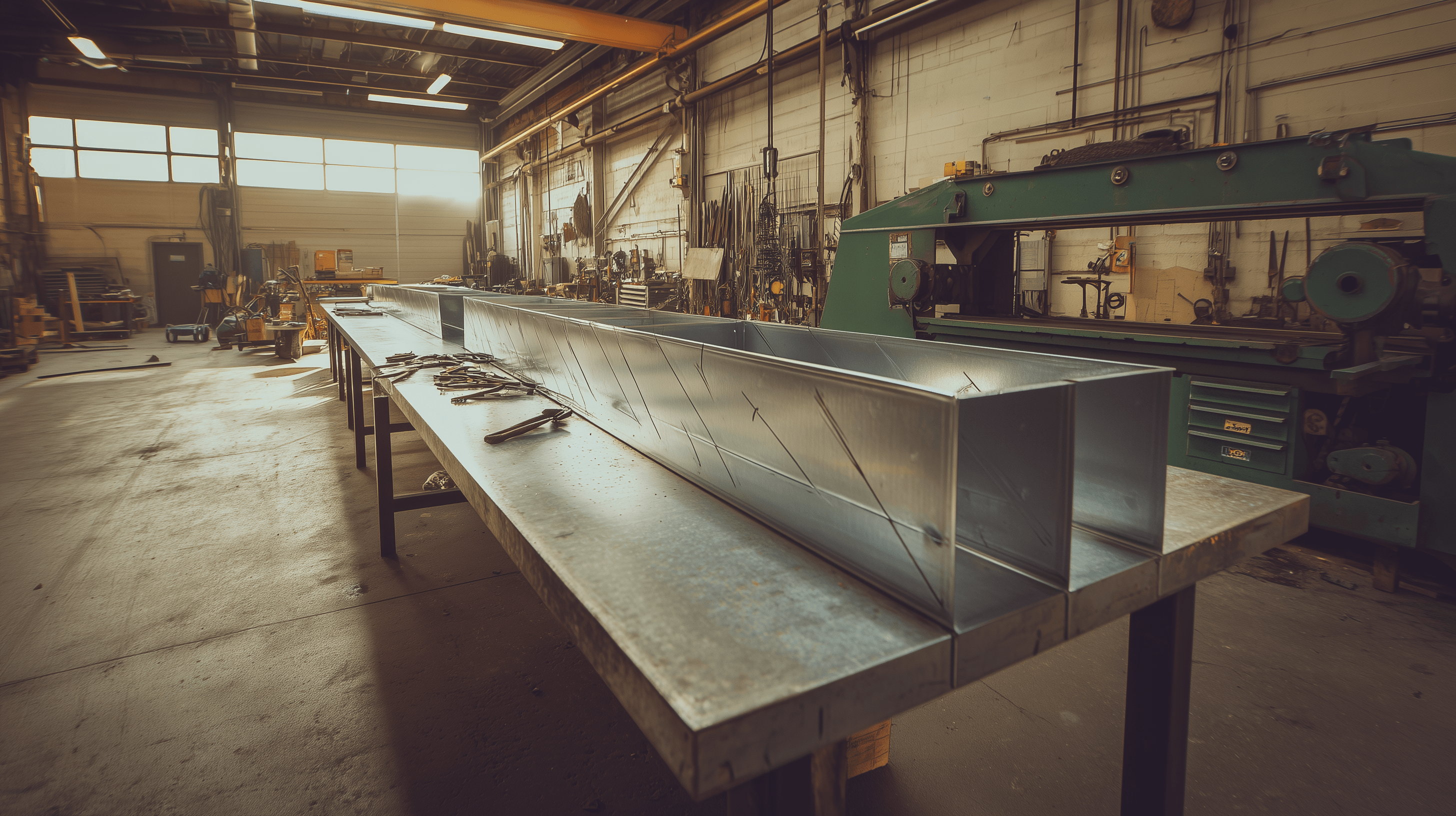 Custom HVAC ductwork in fabrication at Western Sky's in-house sheet metal shop